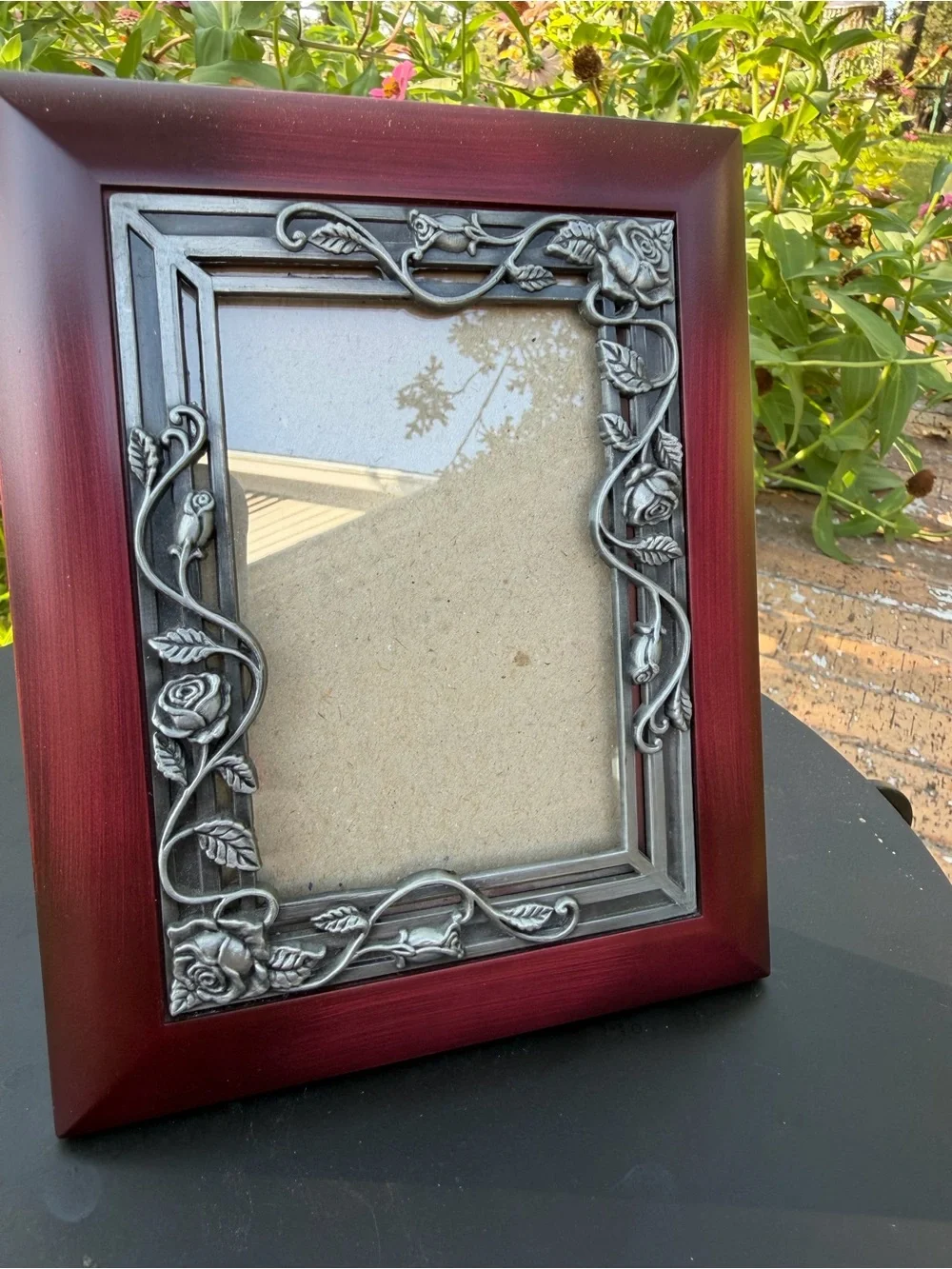 Vintage StyleCherry Picture Frame 3.5x5” Ornate Silver Pewter Rose 3D Accents